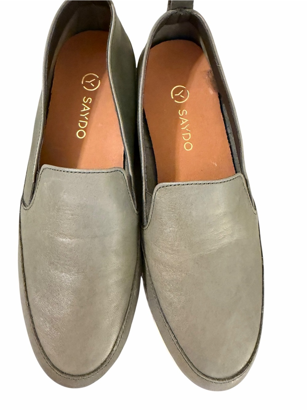 Saydo EU 38 US 7.5-8 Olive Green Leather Slip On Loafers Comfort Sneaker Flats